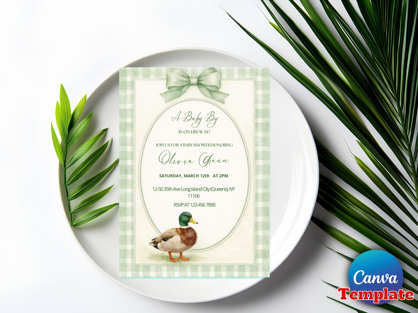 Editable Baby Boy Mallard Duck Baby Shower Invitation