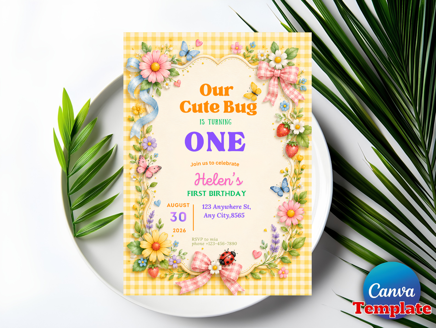 Our Cute Bug Birthday Invitation, Bug Birthday Party Invite, Butterfly Ladybug Garden Party, Any Age Birthday, Editable Canva Template