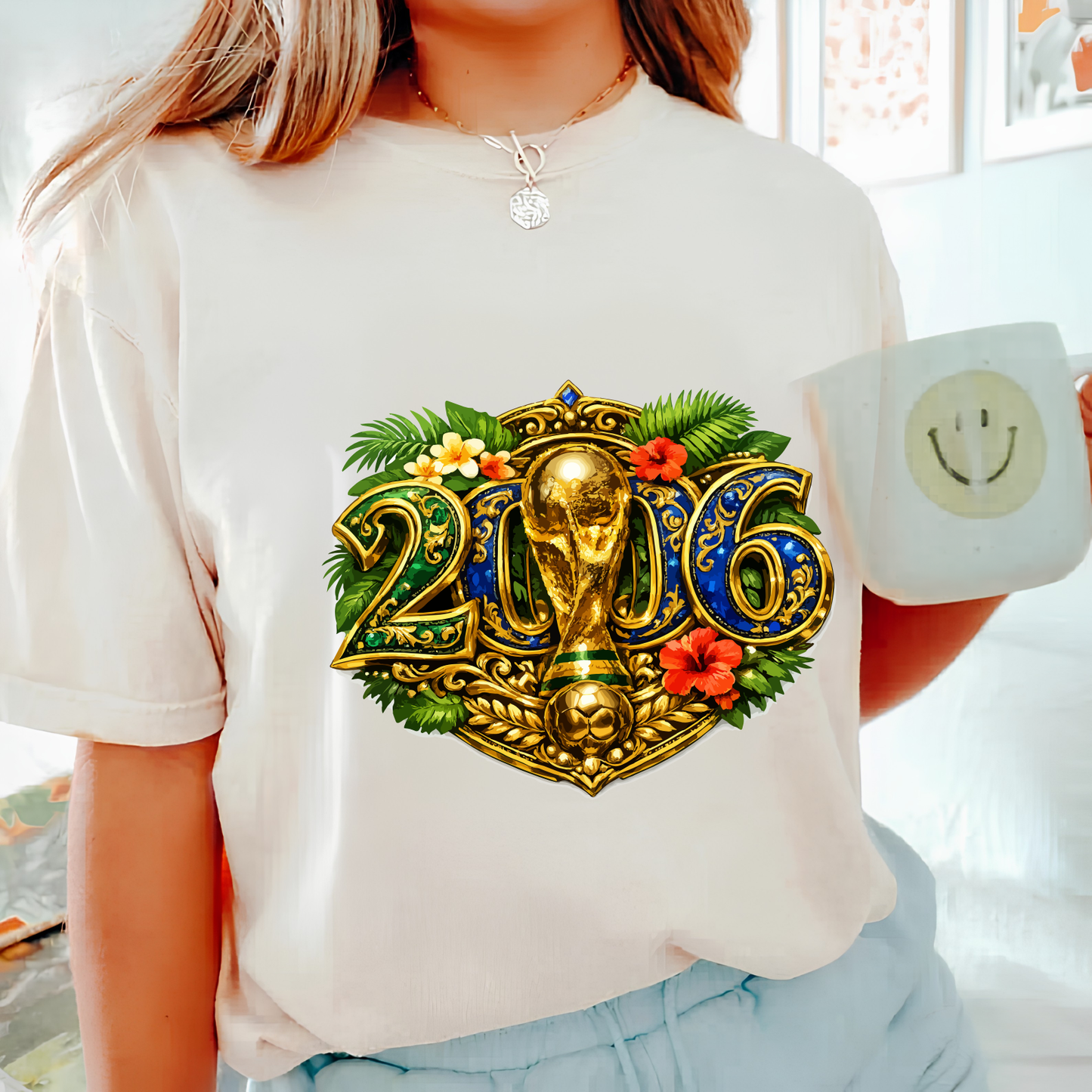 Official 2026 World Cup Golden Floral Emblem T-Shirt - Luxury Football Fan Graphic Tee (physical)