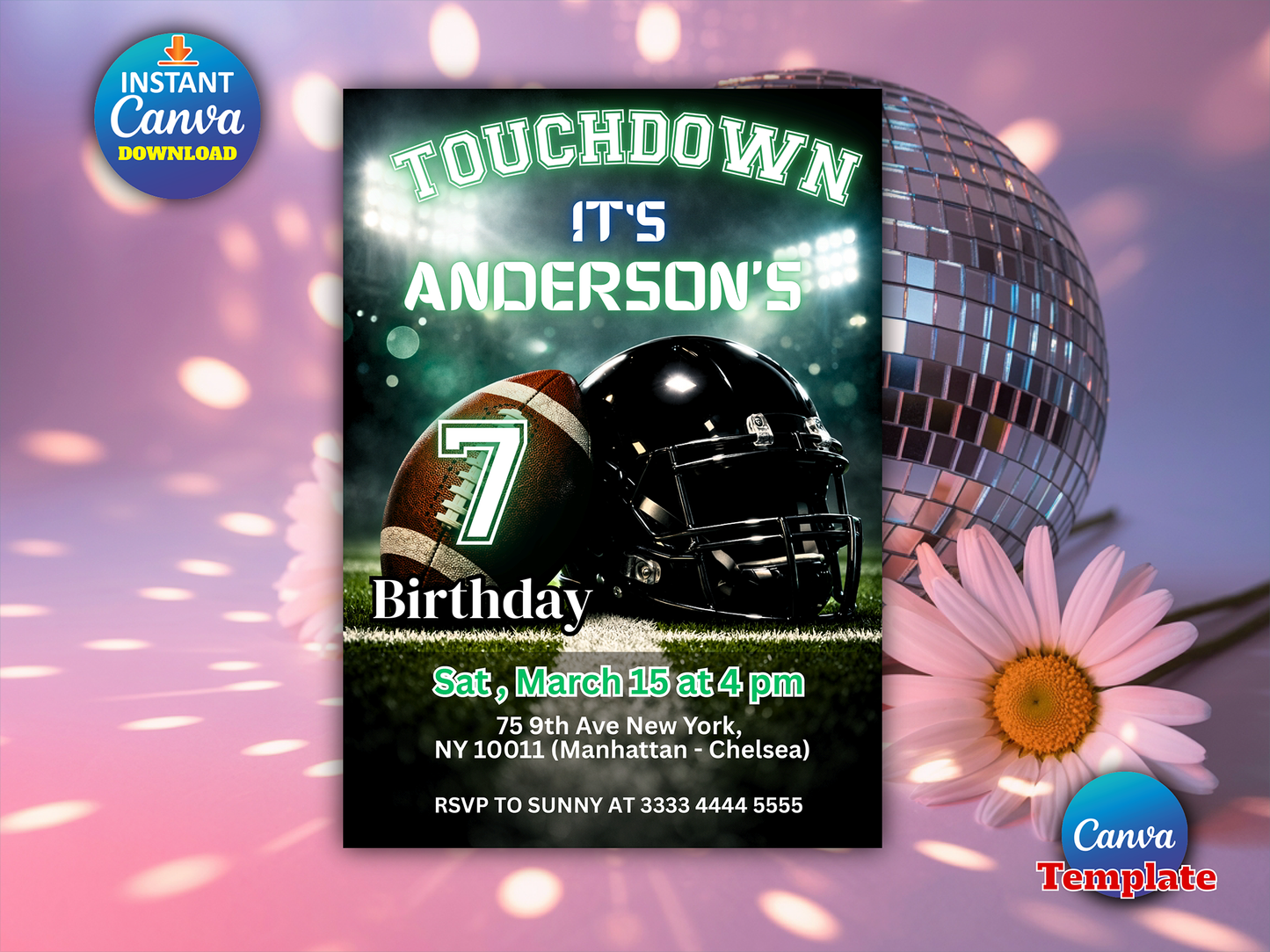 Editable American Football Invitation party