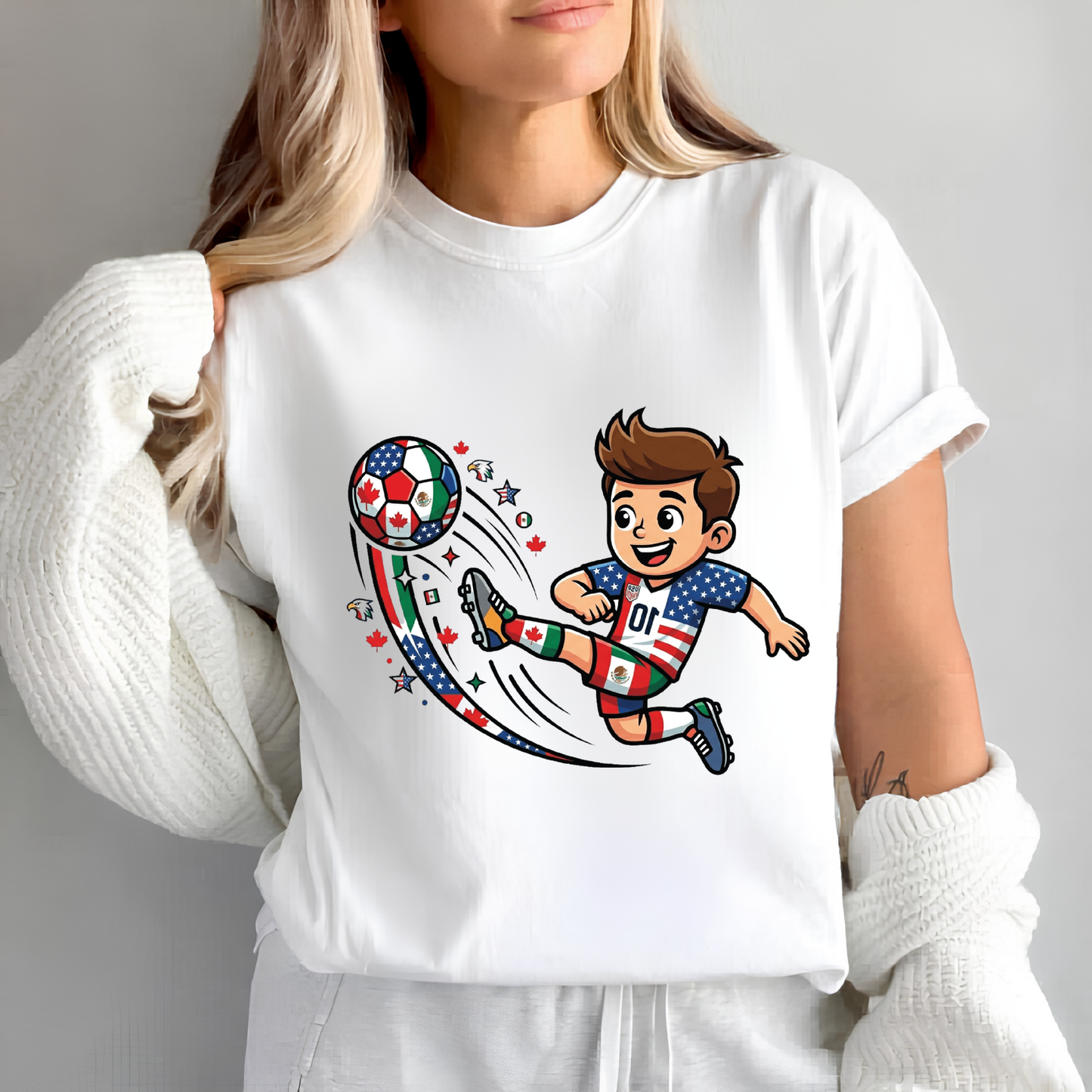 Kids 2026 World Cup Soccer Boy Cartoon Graphic Grey T-Shirt (physical)