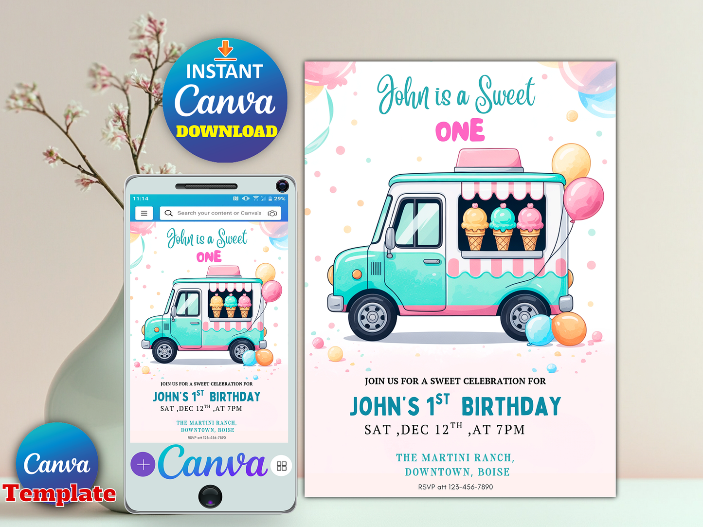 Ice Cream Sweet One 1st Party Invitation