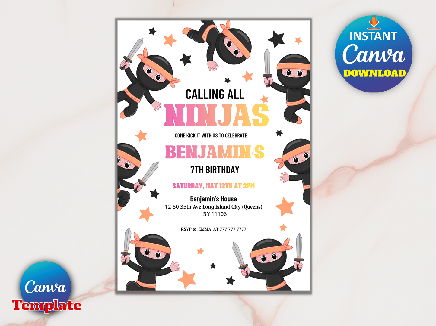 Editable Ninja Karate Birthday Party Invitation