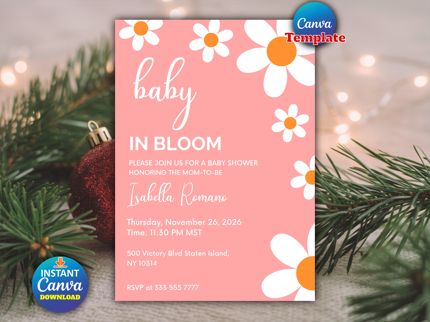 Baby in Bloom Daisy Baby Shower Invite, Boho Daisy Baby Shower Invitation