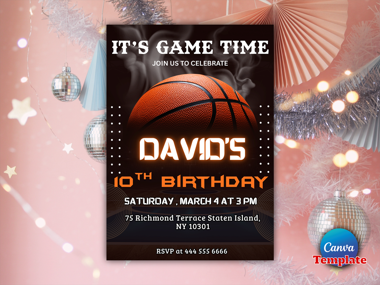 Editable Basketball Birthday Invitation Template
