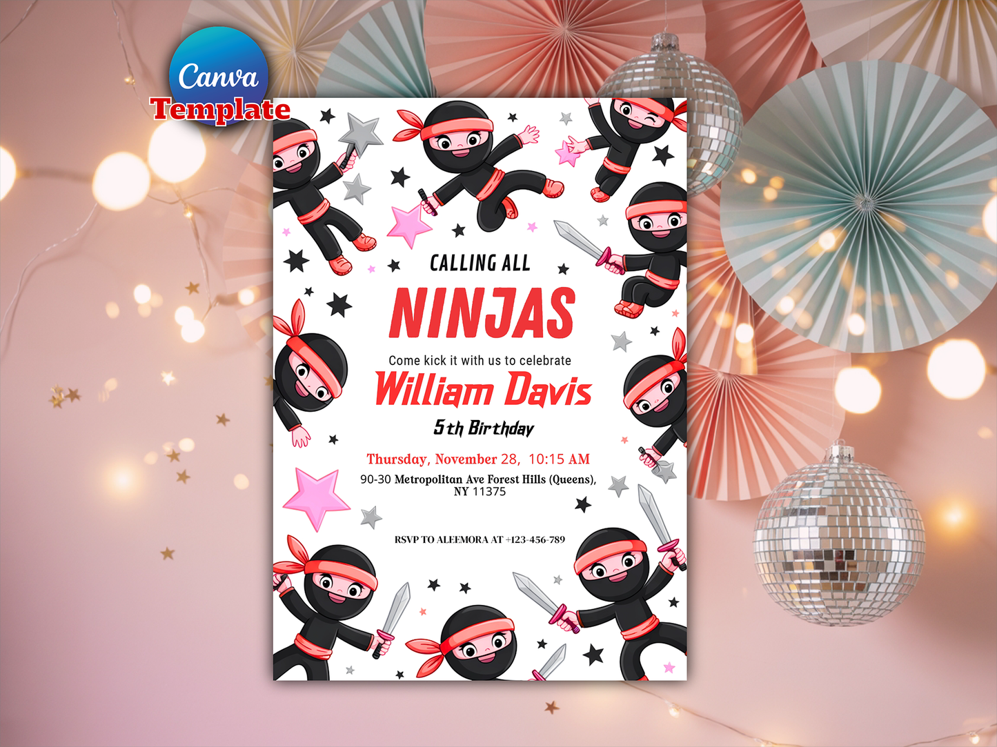 Editable Ninja Birthday Invitation, Karate Warrior Party Martial Arts Theme