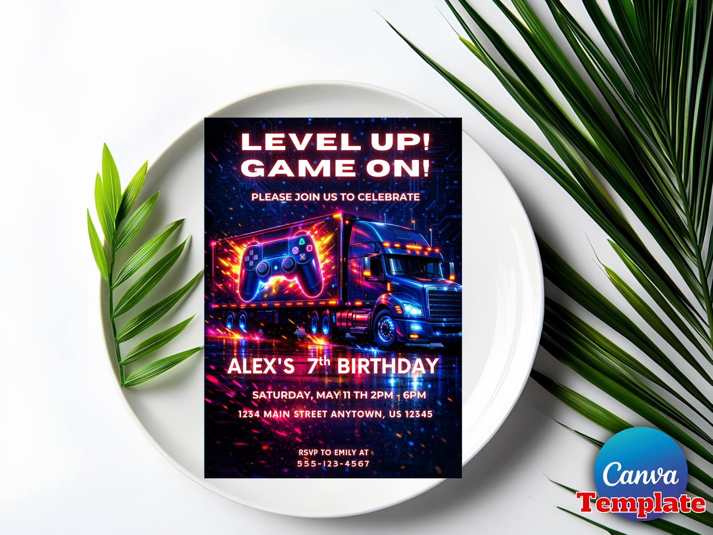 Video Game Truck Birthday Party Invitation