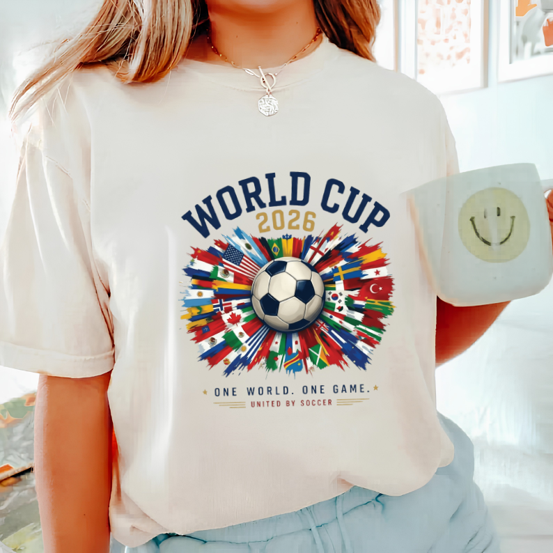 Official 2026 World Cup "One World One Game" Cream Graphic Tee (physical)