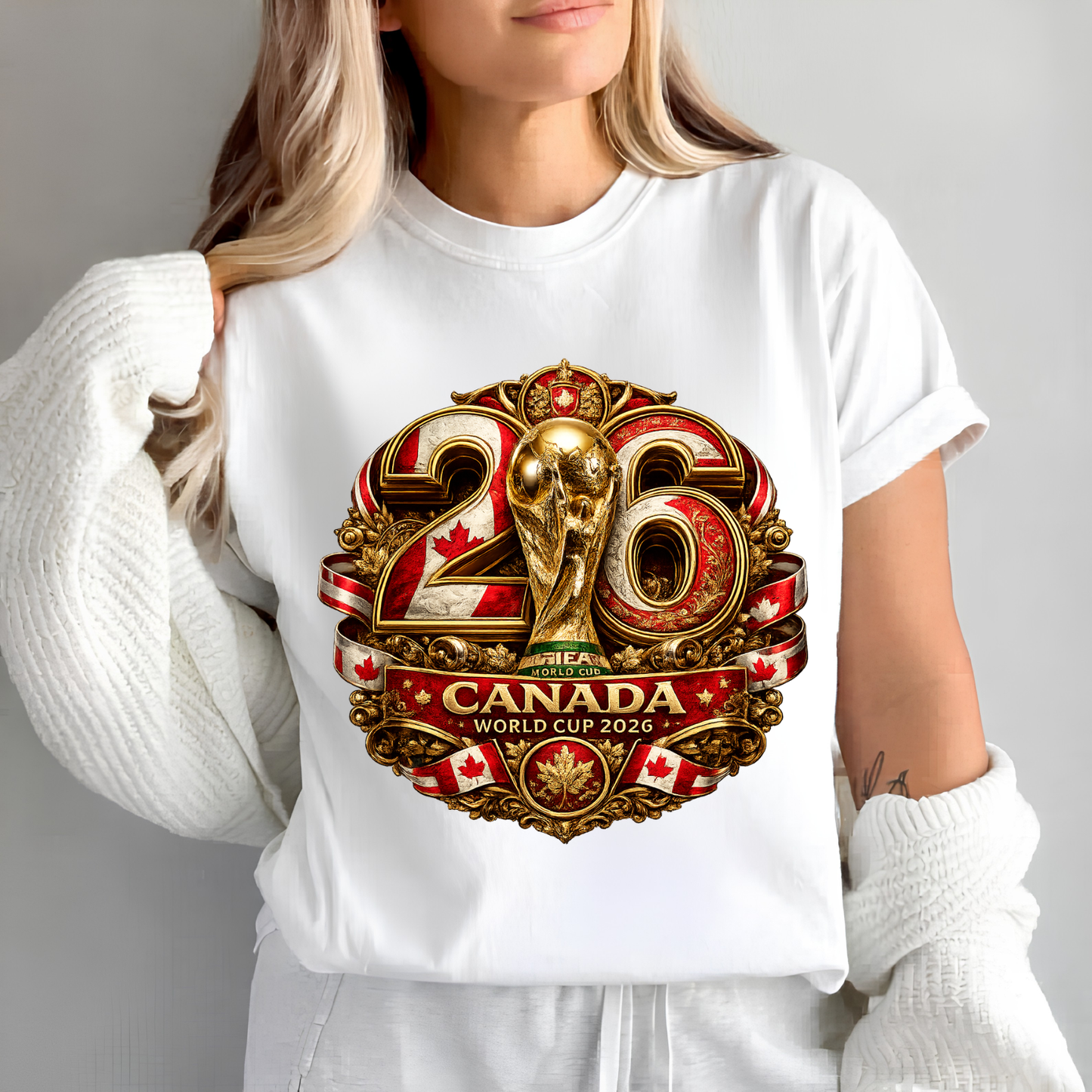 Canada World Cup 2026 Premium Golden Graphic Grey T-Shirt (physical)