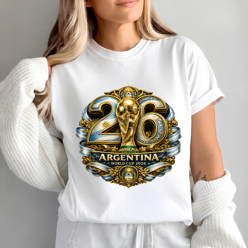 Luxury Gold Graphic Argentina World Cup 2026 T-Shirt Duo (physical)