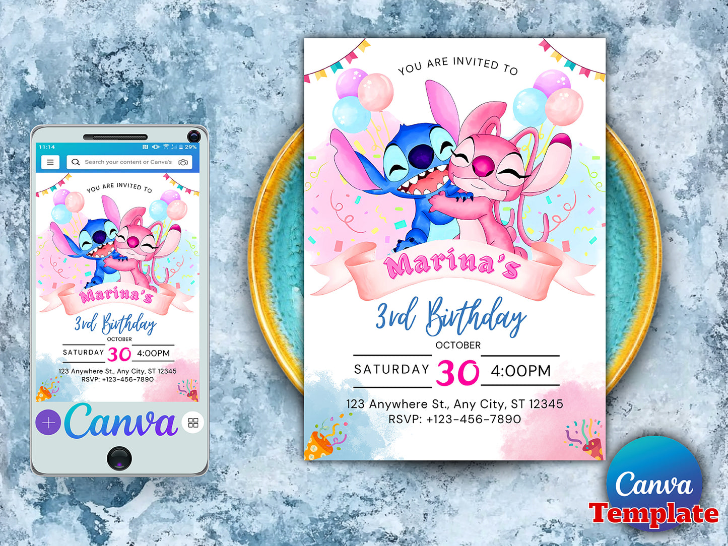 Stitch and Angel Birthday Invitation(Printable)