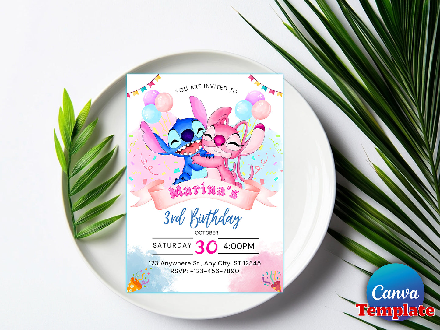Stitch and Angel Birthday Invitation(Printable)