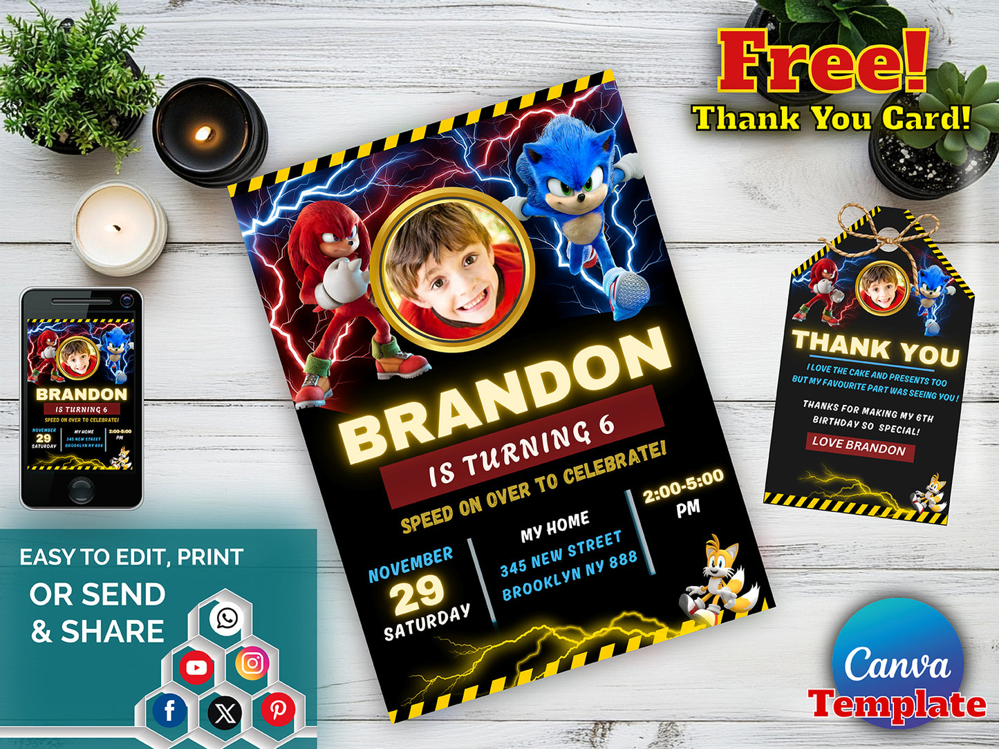 Super Hedgehog Birthday Invites Card(Printable)