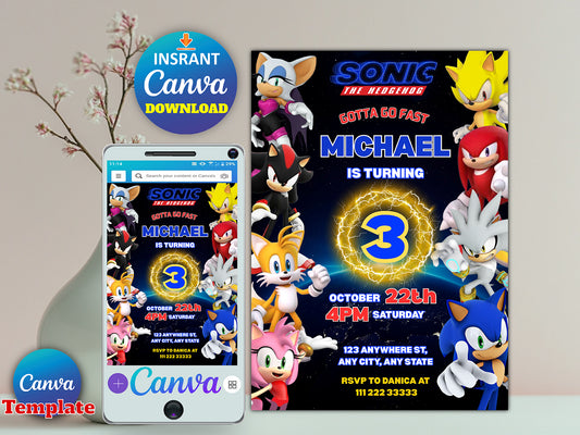 Super Sonic Birthday Invitation(Printable)