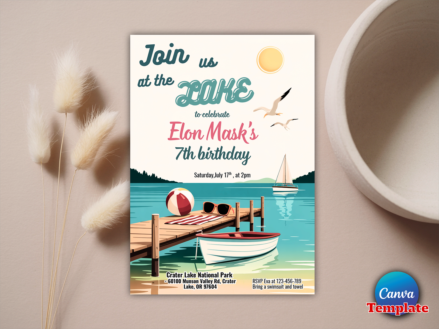 Editable Lake Birthday Party Invitation Boat Lake Birthday Party Summer Lake Water Party Join Us At The Lake Party Instant Download