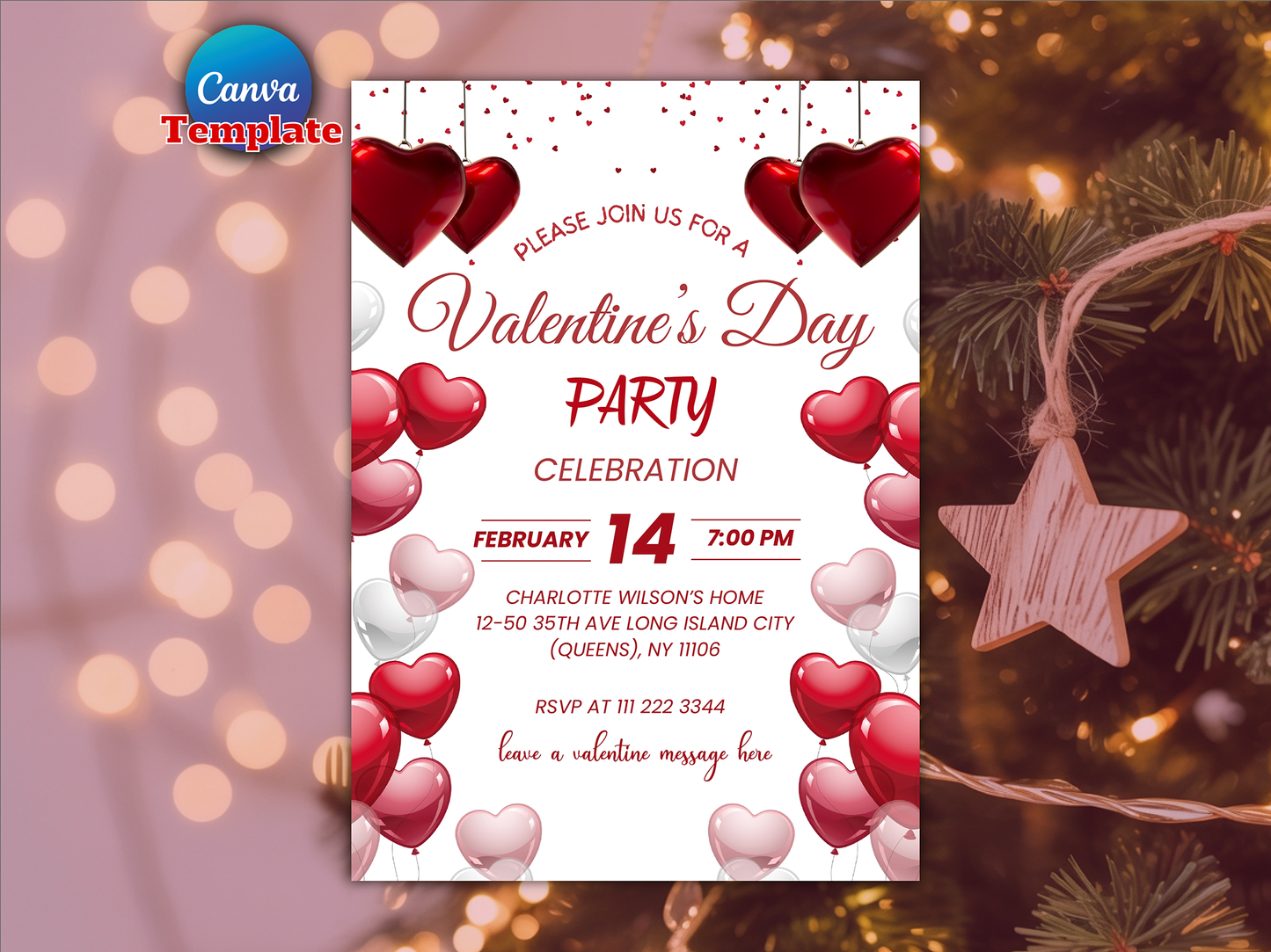 Valentines Heart Dinner Party Card