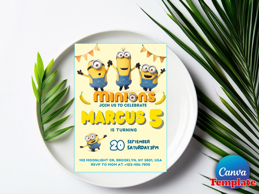 Minions Birthday Invitation Template | Editable Canva Kids Party Invite 🎉🍌