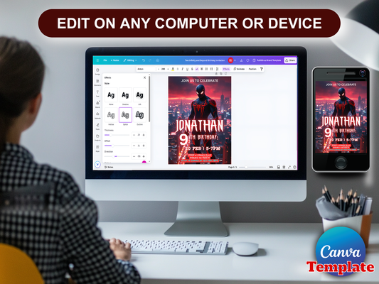 Editable Miles Morales Spider-Man 9th Birthday Invitation Canva Template