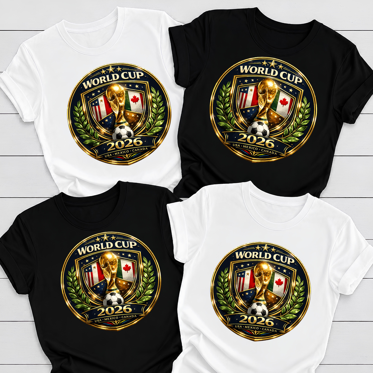 Official World Cup 2026 USA-Mexico-Canada Golden Emblem Premium Cotton T-Shirt (physical)