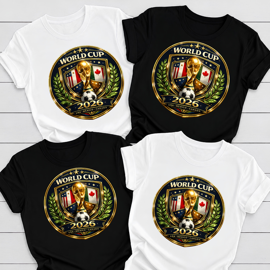 Official World Cup 2026 USA-Mexico-Canada Golden Emblem Premium Cotton T-Shirt (physical)