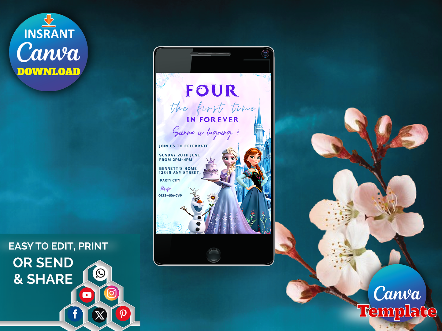 Editable Frozen 4th Birthday Invitation Template – For the First Time in Forever Party Invite