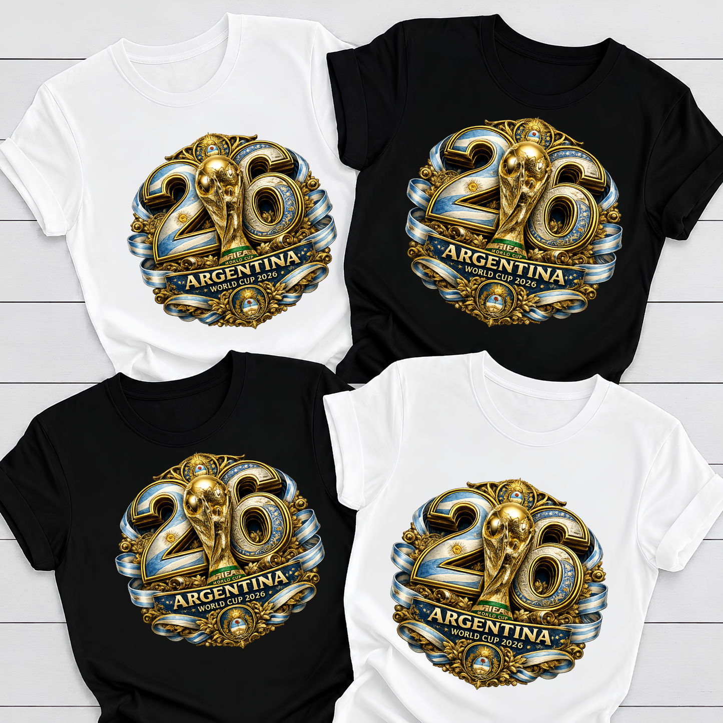 Luxury Gold Graphic Argentina World Cup 2026 T-Shirt Duo (physical)