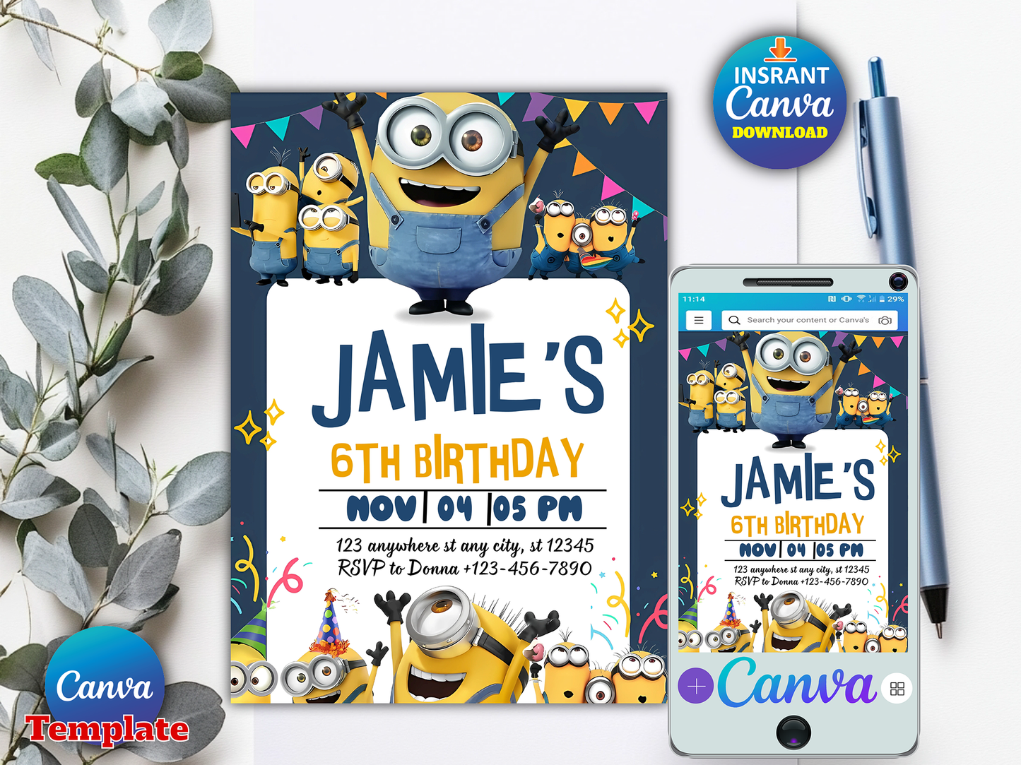 Editable Minions 6th Birthday Invitation Template – Despicable Me Birthday Party Invite