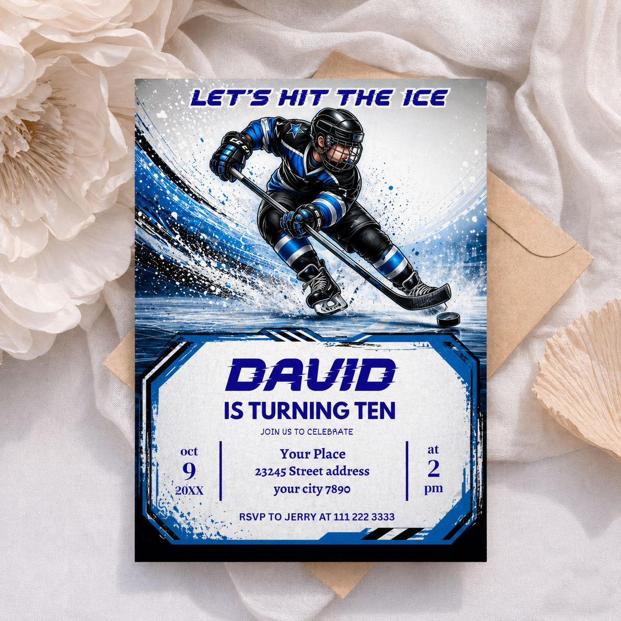 Hockey Birthday Invitation, Editable Canva Template, Kids Party Invite