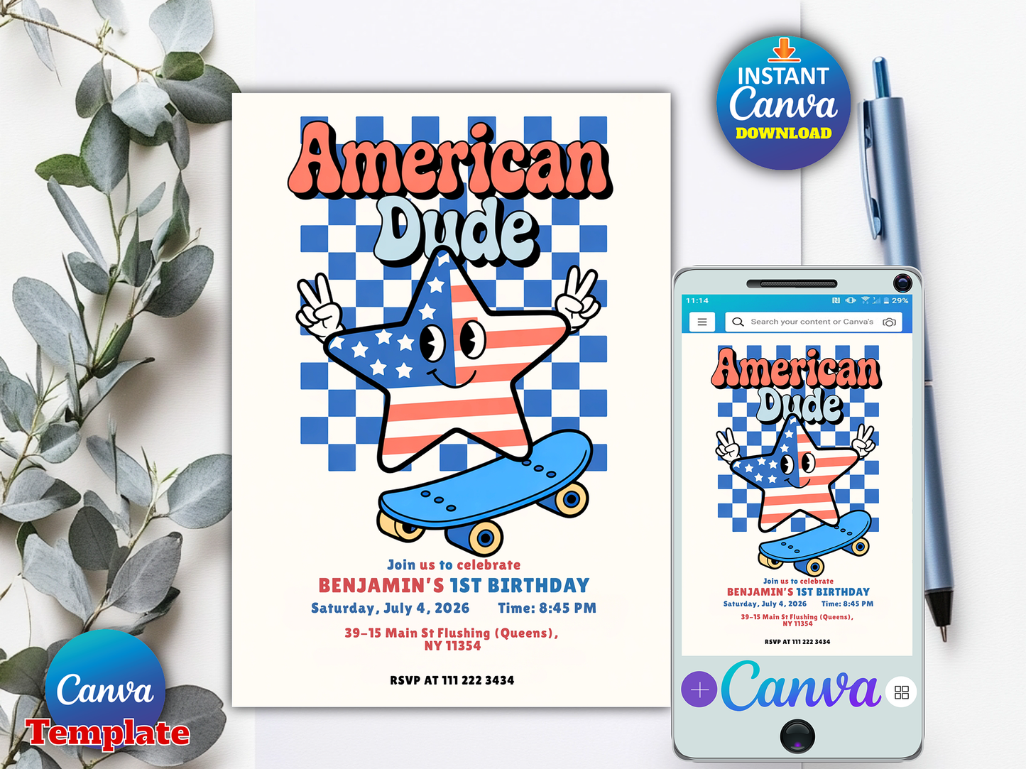 Editable 4th Of July Birthday Party Invitation