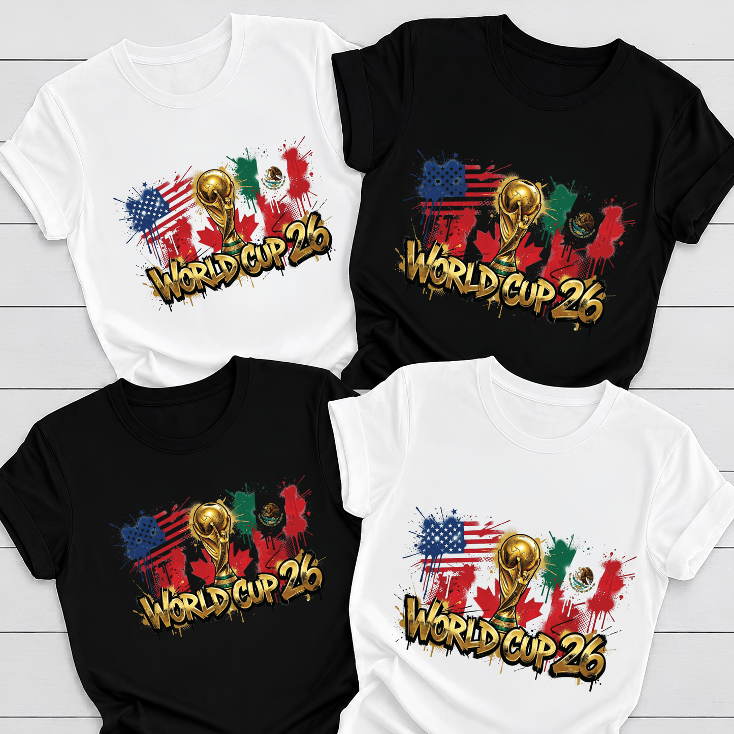 World Cup 26 Host Countries Paint Splatter White Graphic T-Shirt (physical)