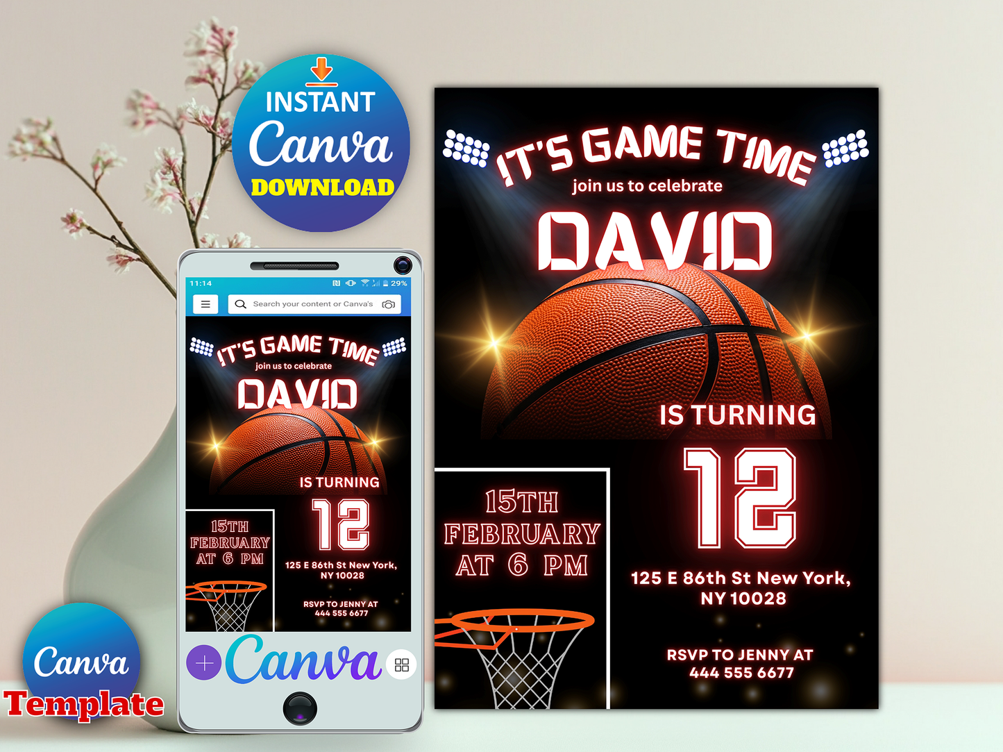 Editable Basketball Birthday Invitation