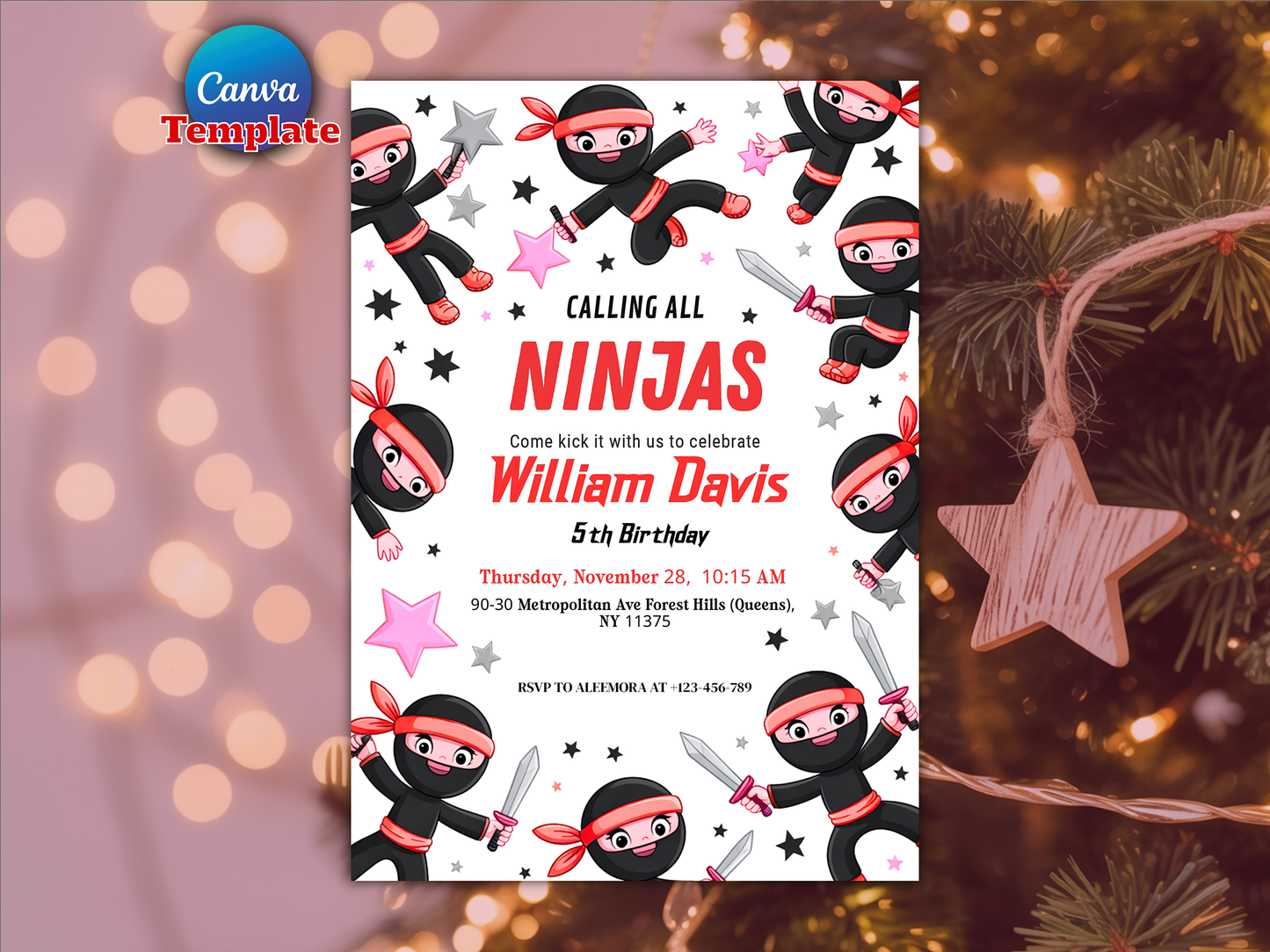 Editable Ninja Birthday Invitation, Karate Warrior Party Martial Arts Theme