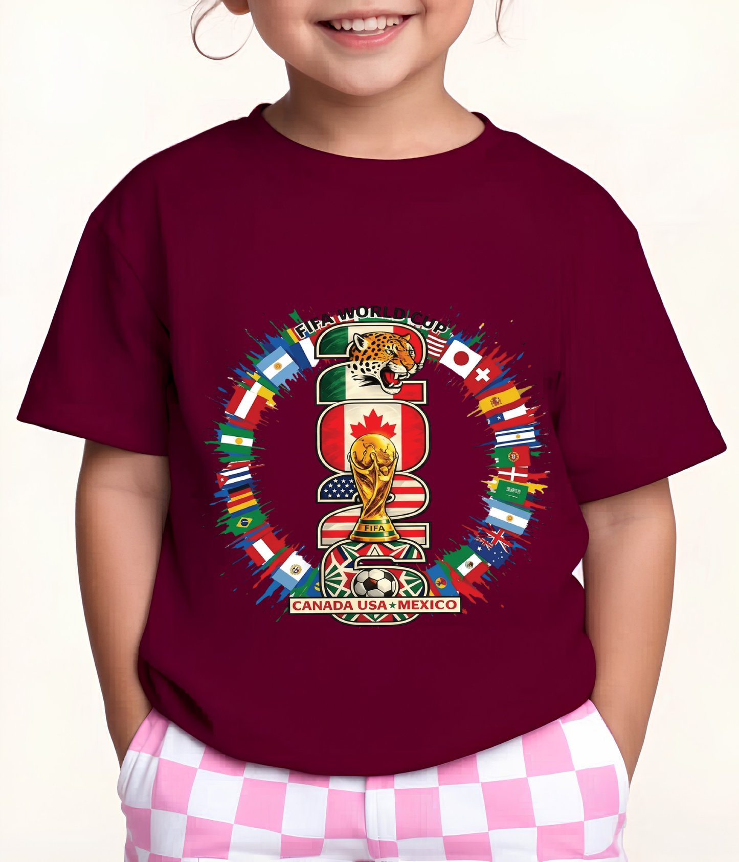 Official 2026 World Cup Canada USA Mexico Pink Graphic Tee (physical)