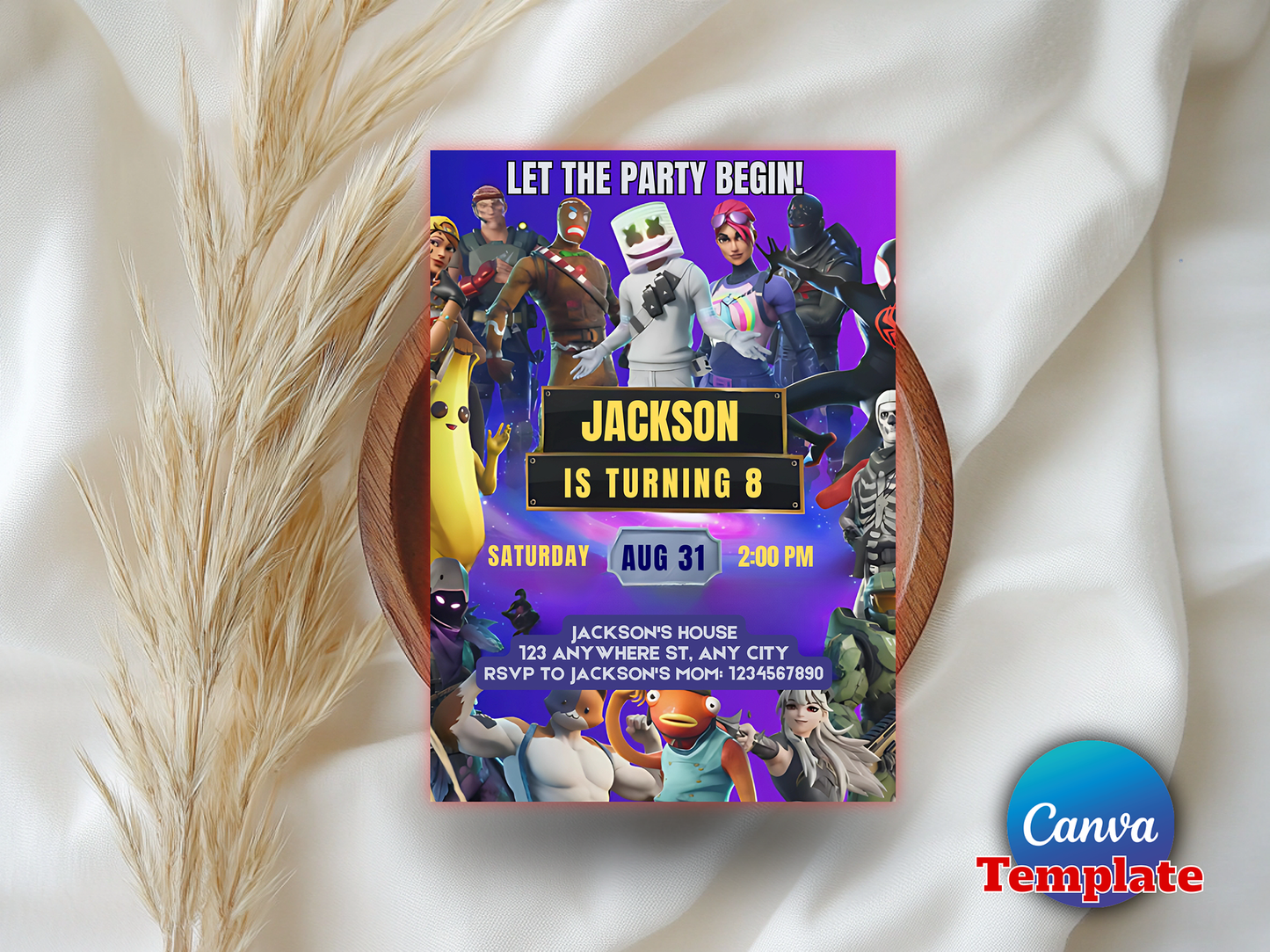 Fortnite Gaming Birthday Invitation Template - Editable Canva Digital Download
