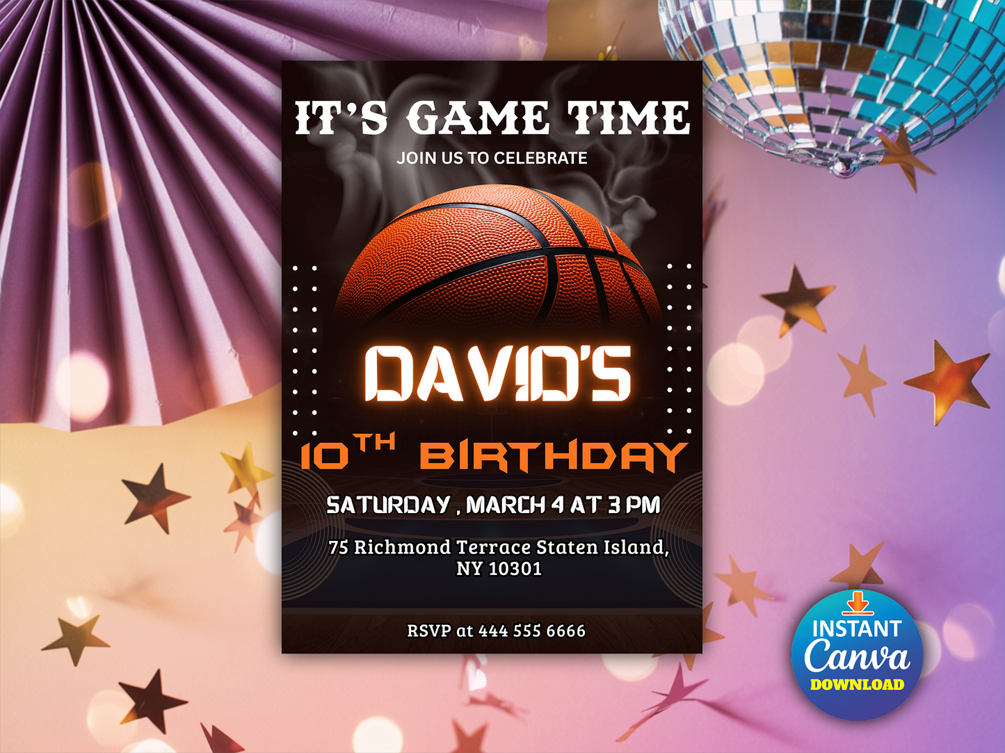 Editable Basketball Birthday Invitation Template