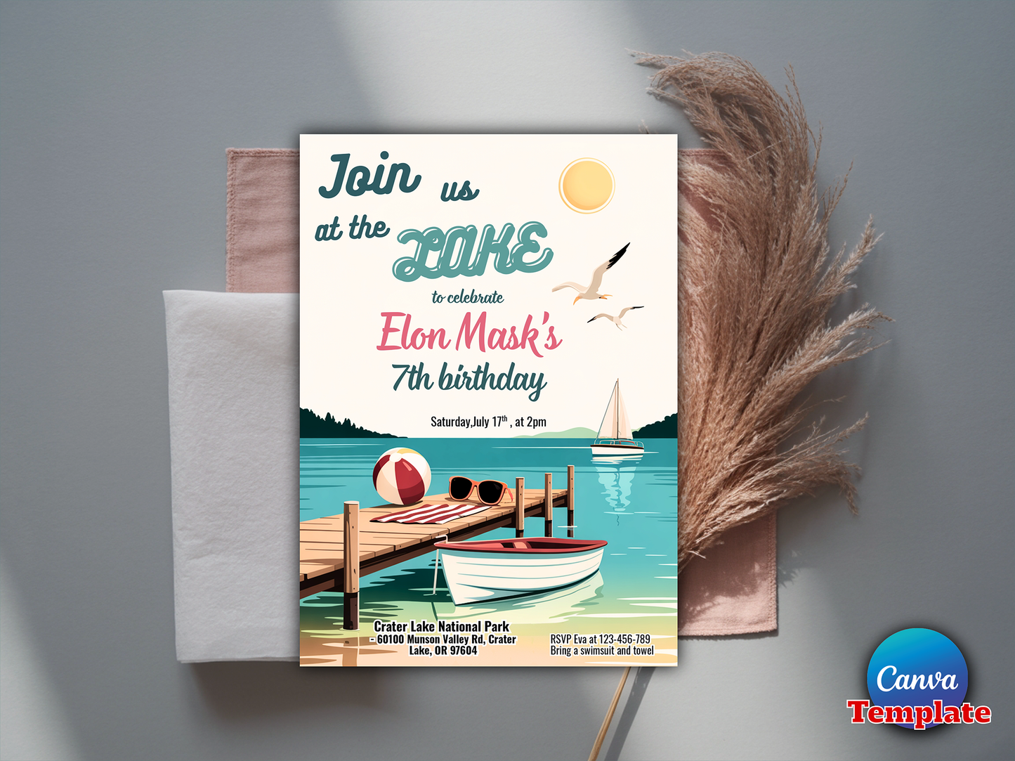 Editable Lake Birthday Party Invitation Boat Lake Birthday Party Summer Lake Water Party Join Us At The Lake Party Instant Download