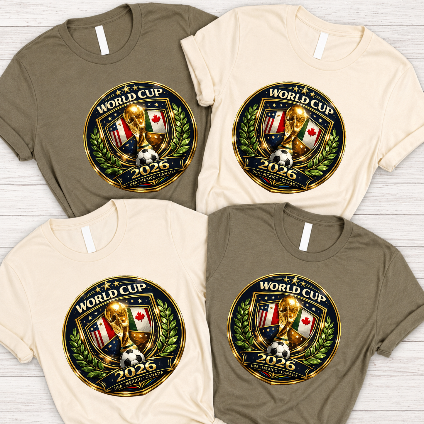 Official World Cup 2026 USA-Mexico-Canada Golden Emblem Premium Cotton T-Shirt (physical)