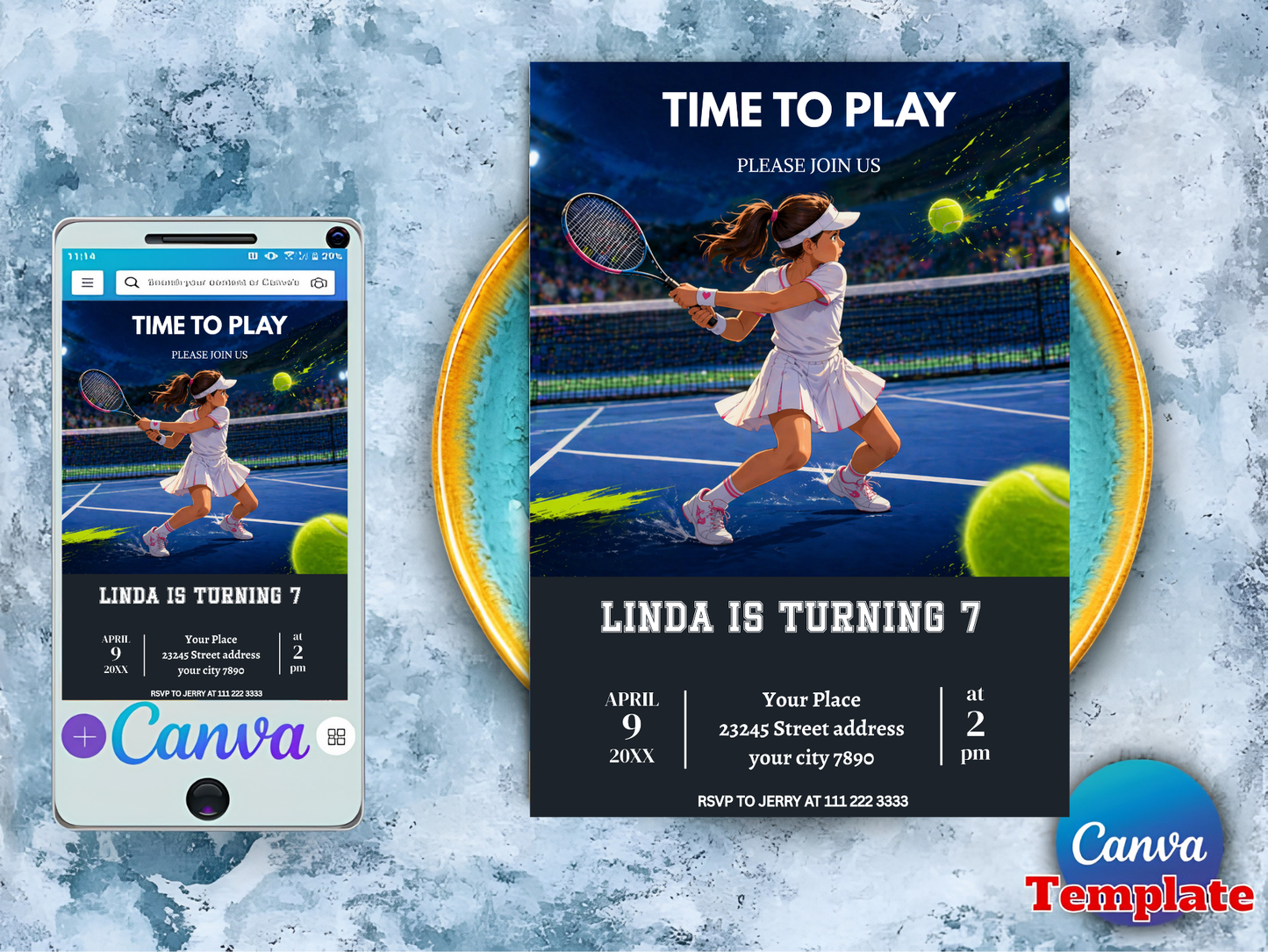 Tennis Birthday Invitation: Pink Preppy Girls Sports Party Reveal Editable Canva Template (Digital Download Design)