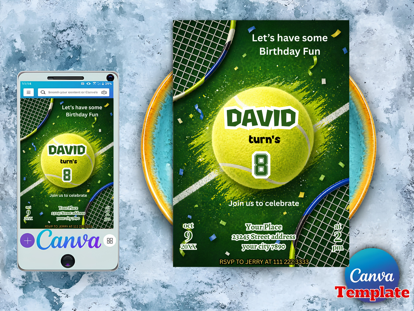 Tennis Birthday Invitation Template Editable, Tennis Party Invite, Kids Sports Birthday Invite, Tennis Ball Invite, Printable Tennis Invite