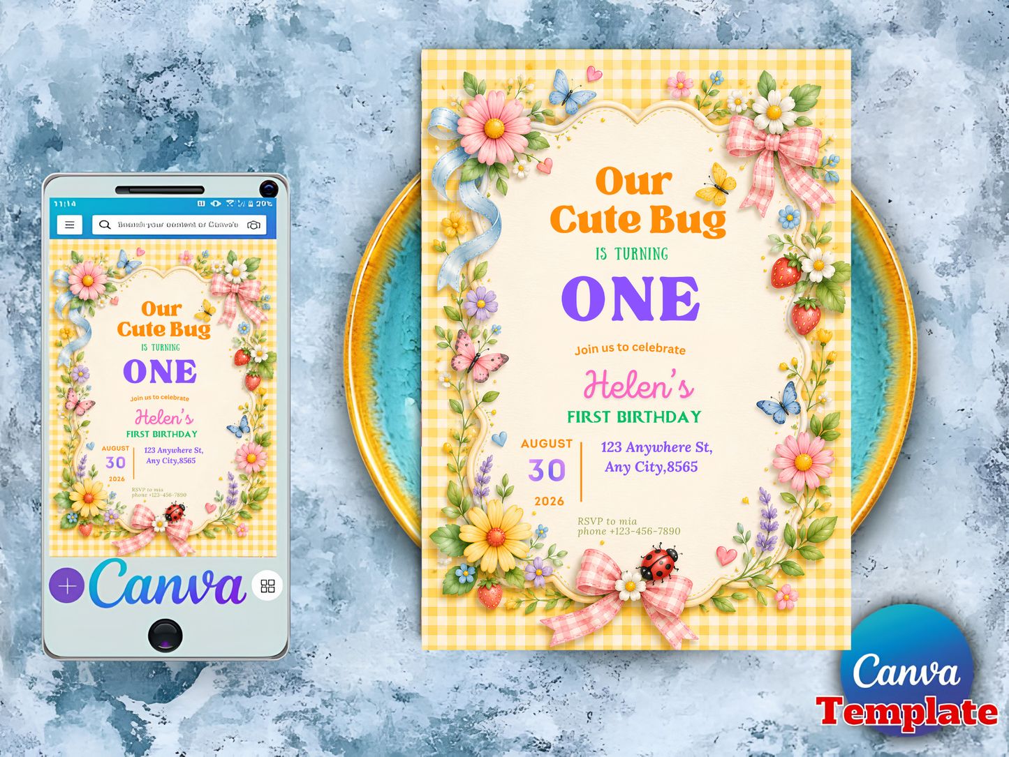 Our Cute Bug Birthday Invitation, Bug Birthday Party Invite, Butterfly Ladybug Garden Party, Any Age Birthday, Editable Canva Template