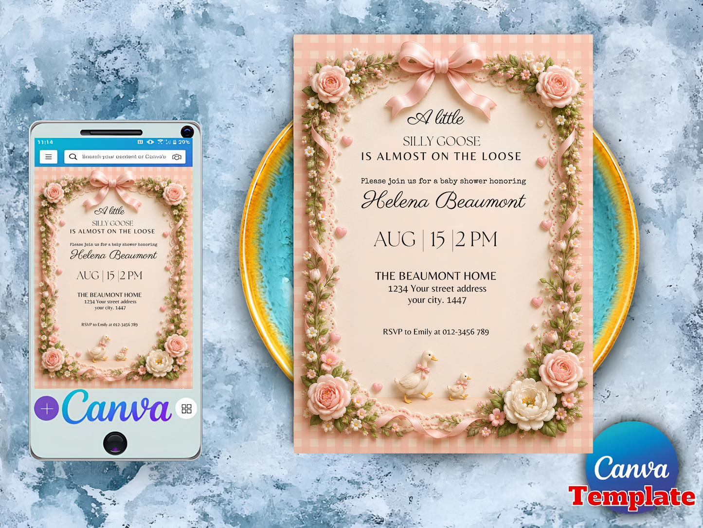 Silly Goose Baby Shower Invitation Girl, Pink Coquette Bow Goose Invite, A Little Silly Goose Is Almost On The Loose, Editable Canva Template Download