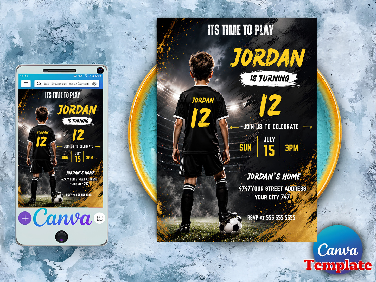Soccer Birthday Invitation, Boys Sports Party Digital Invite, Football Party Evite, Soccer Invitation, Sports Theme, Editable Canva Template