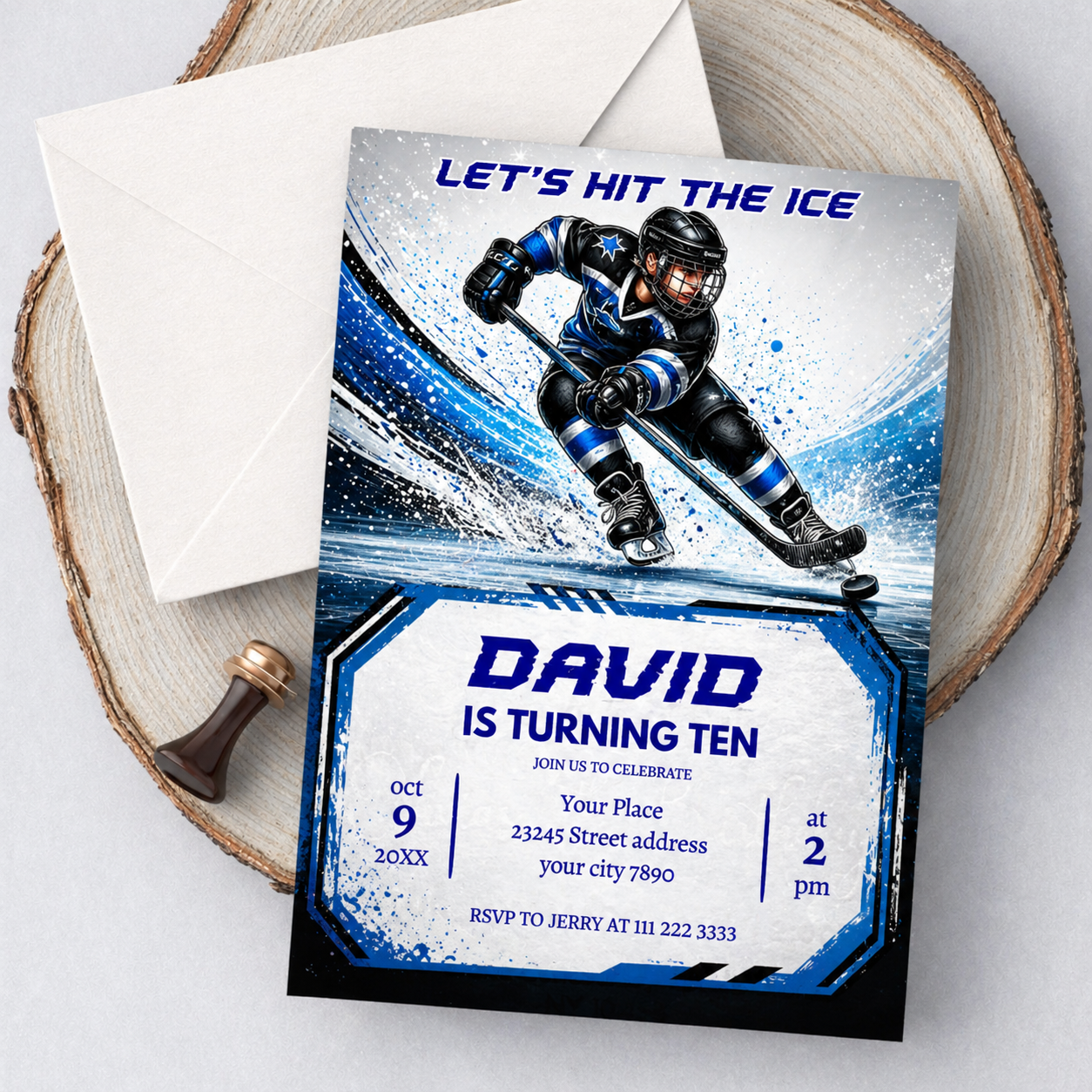 Hockey Birthday Invitation, Editable Canva Template, Kids Party Invite