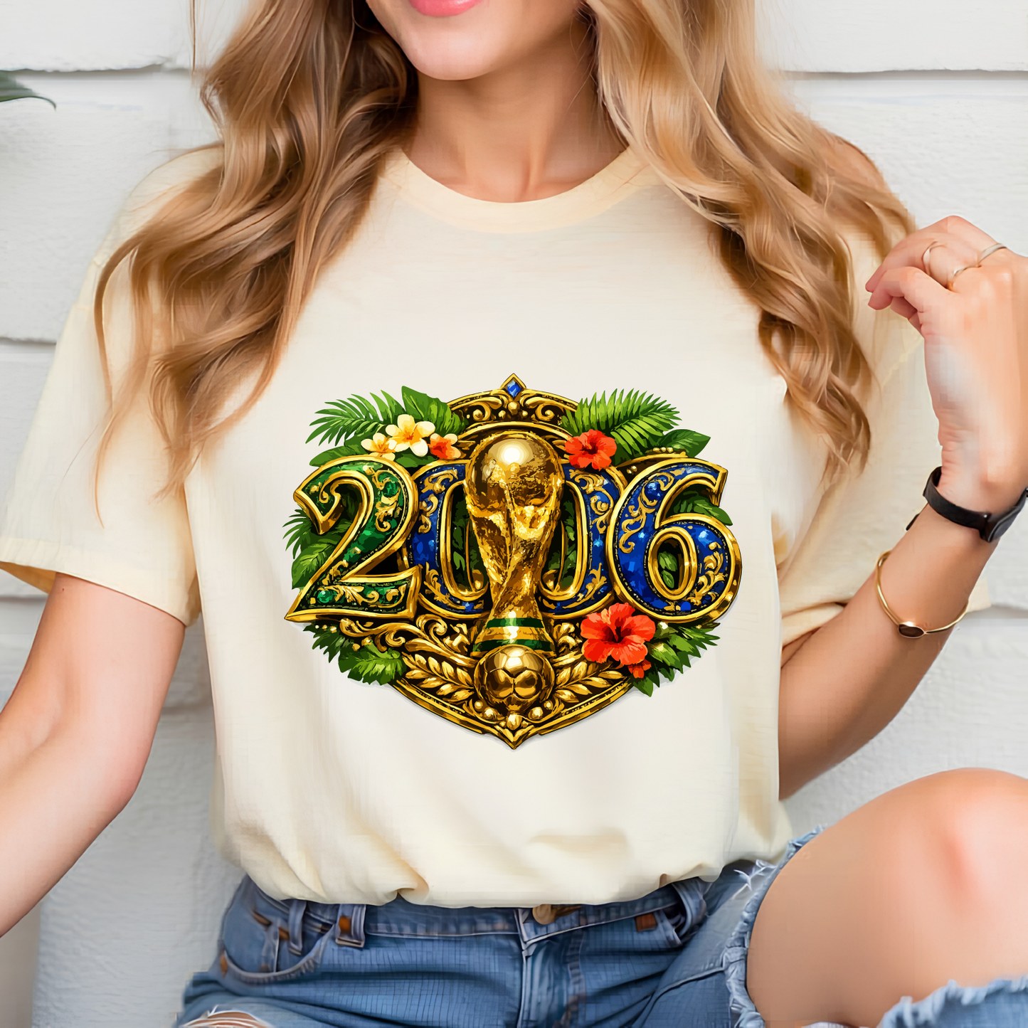 Official 2026 World Cup Golden Floral Emblem T-Shirt - Luxury Football Fan Graphic Tee (physical)