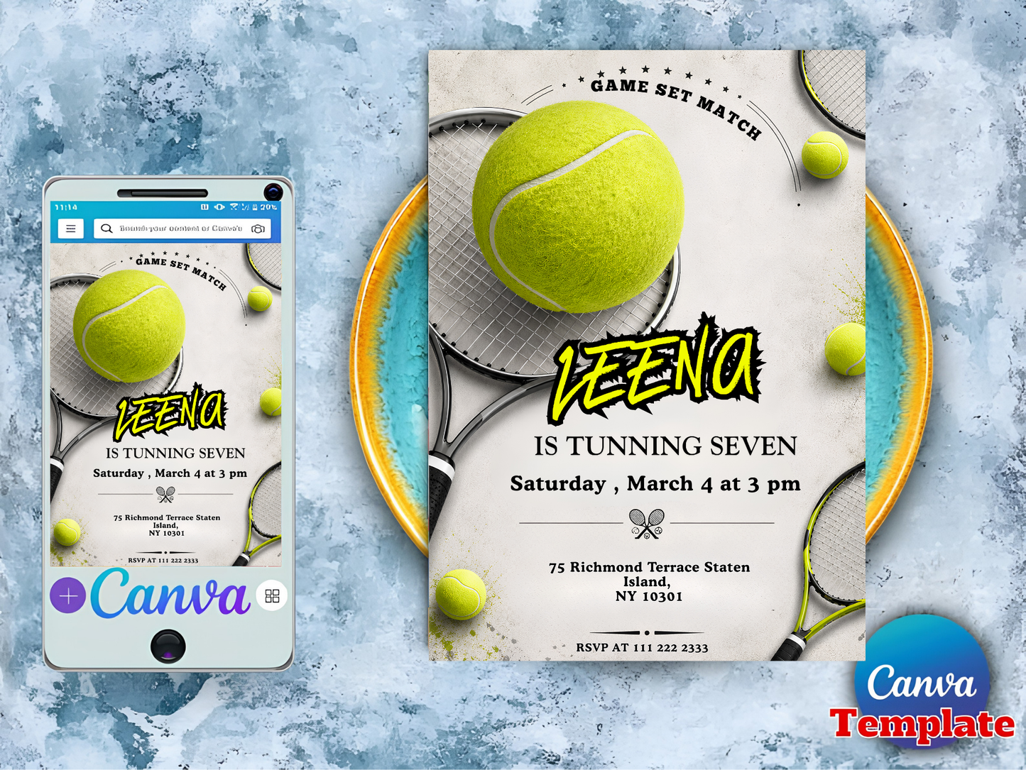 Tennis Birthday Invitation Template, Editable Sports Party Invite (Digital Download)