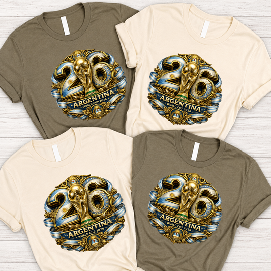 Luxury Gold Graphic Argentina World Cup 2026 T-Shirt Duo (physical)