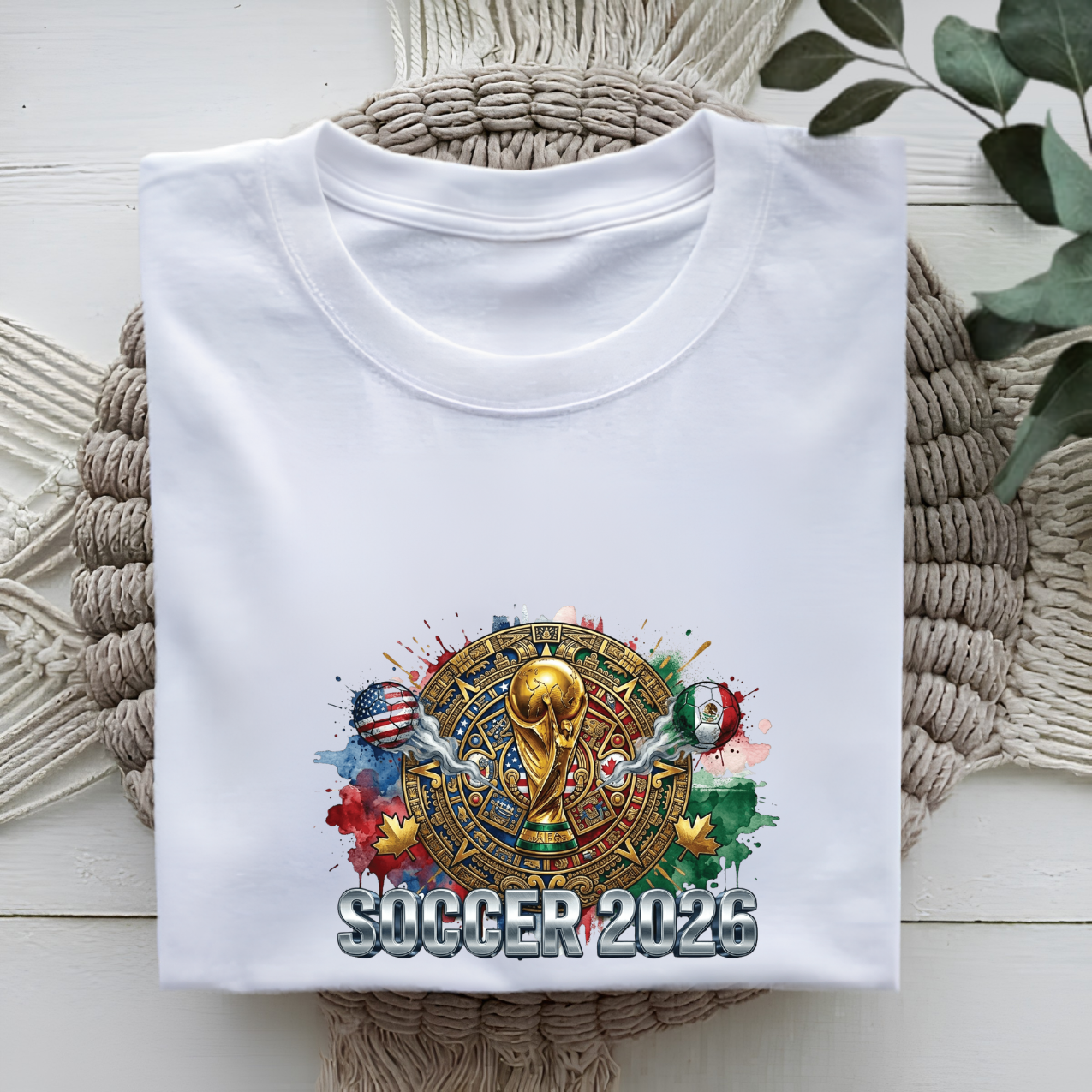 Aztec Calendar 2026 World Cup Soccer T-Shirt - USA, Canada & Mexico Host Nations Graphic Tee (physical)