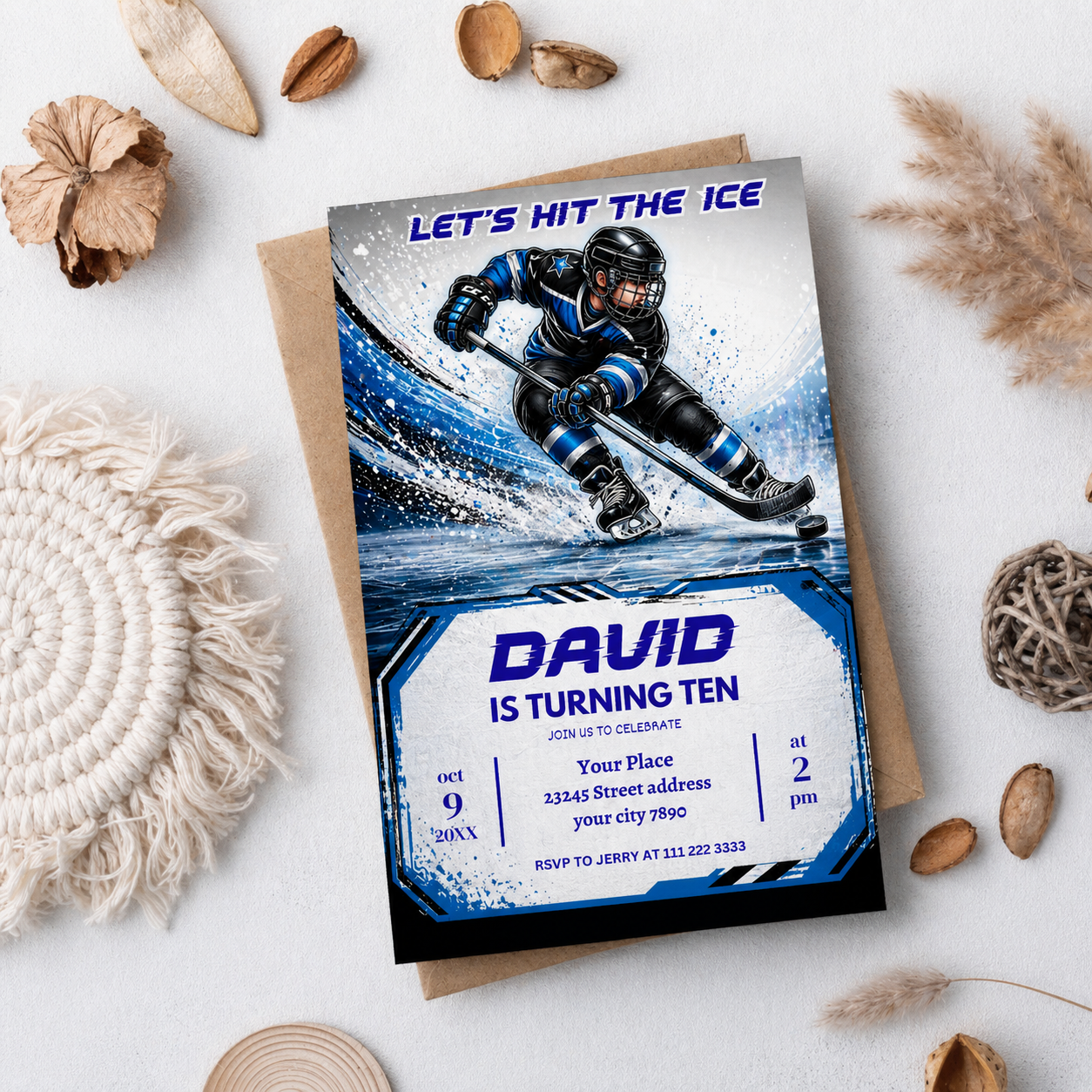 Hockey Birthday Invitation, Editable Canva Template, Kids Party Invite