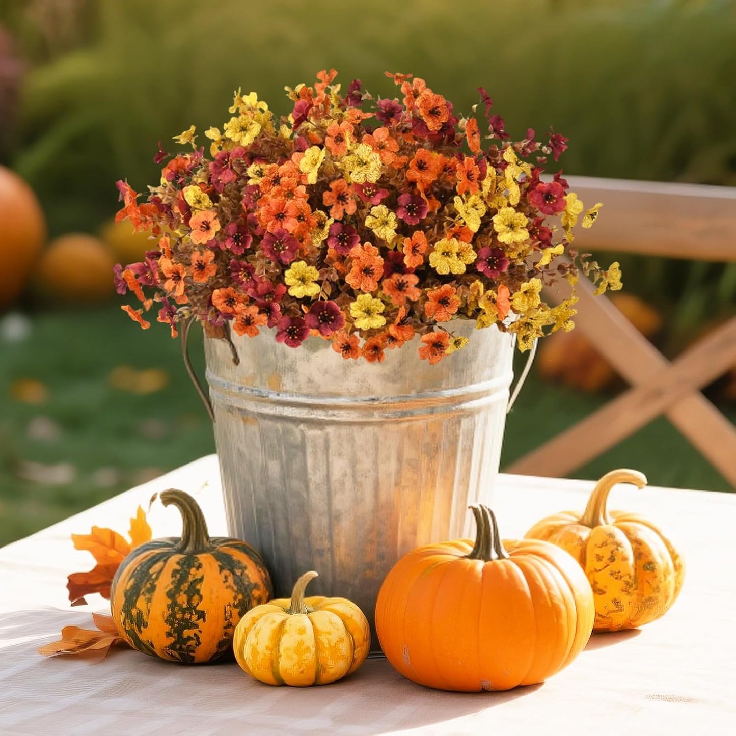 INQCMY Artificial Fake Fall Plants Flowers for Outdoor Outside Decoration - 12 Bundles