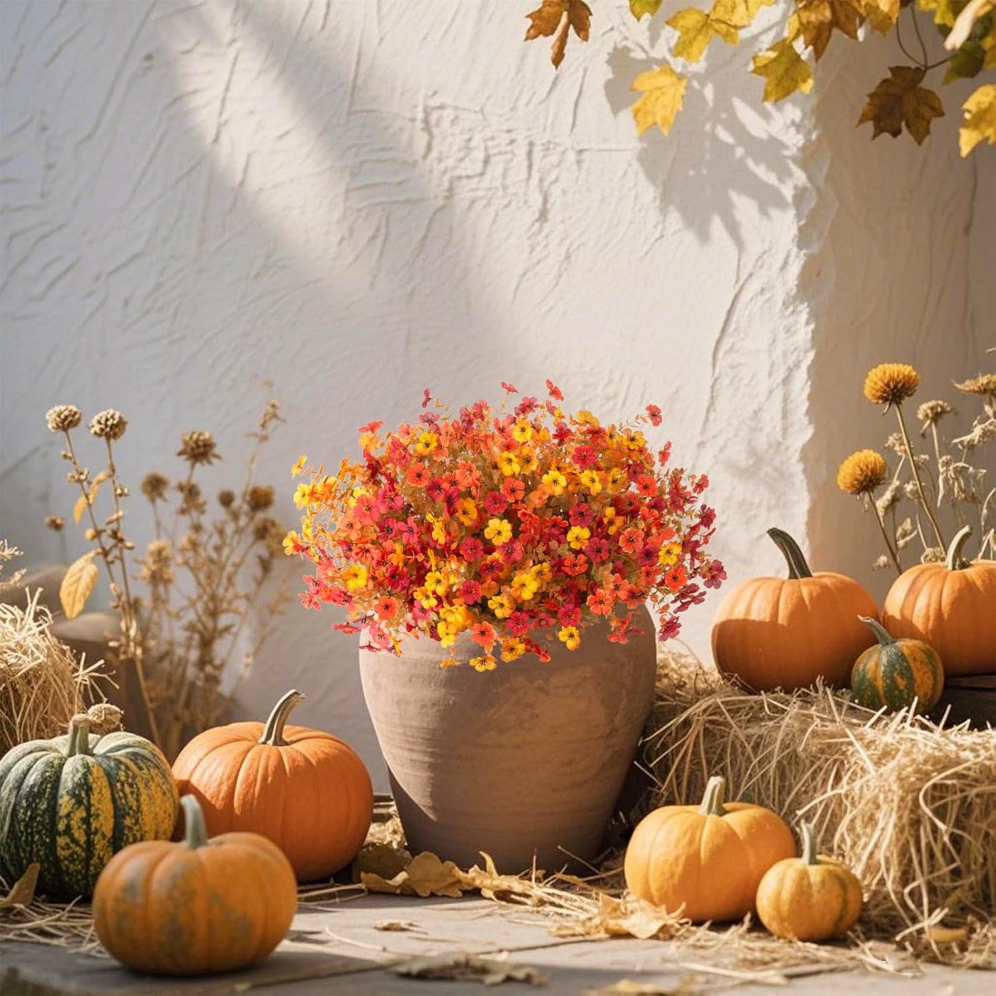 12 Bundles Fake Mums Fall Flowers Artificial for Outdoors Decoration